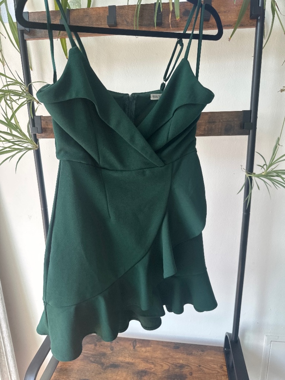 Saints and secrets forest green mid to mini dress